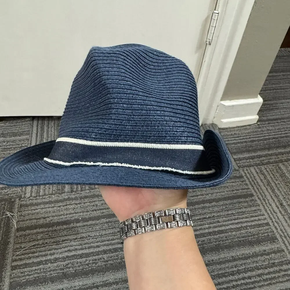 H&M Kids Navy Blue Fedora Hat with White Trim – Size 8–12Y (53–55 cm)